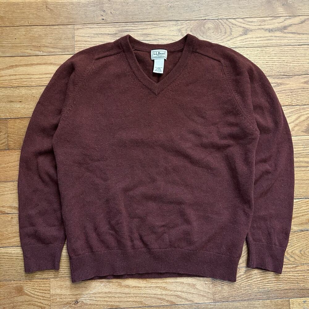 Ll Bean 100% Lambs Wool Knit V Neck Sweater Medium
